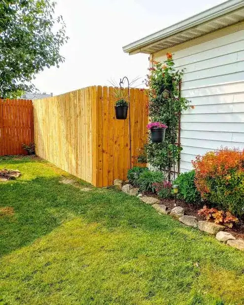 Wood fence in a backyard garden