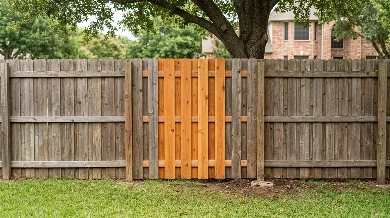 Wood fence section repaired with new boards
