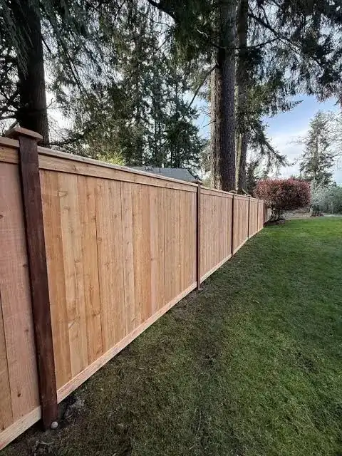 Cedar privacy fence with stained posts